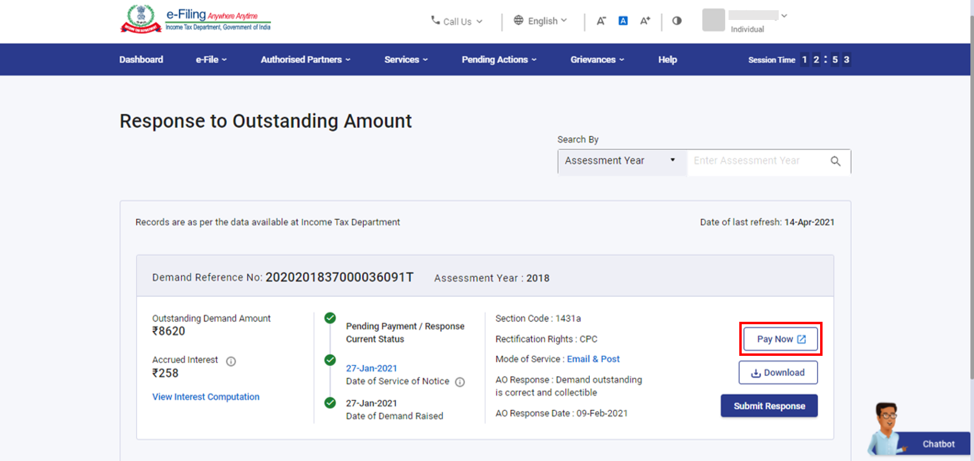 Respond to Outstanding Demand User Manual Tax Department